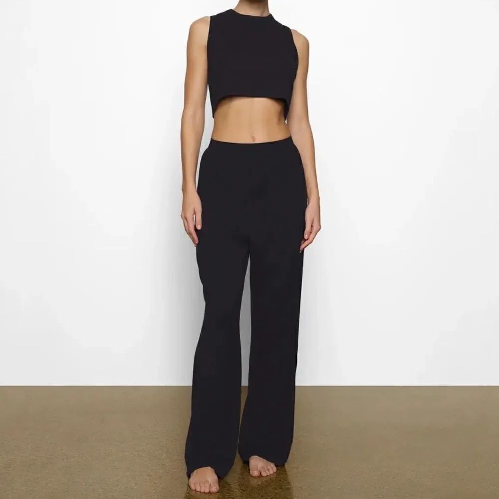 SKIMS NWT Boyfriend Loose Fit Pant Onyx Black Straight Leg Pant